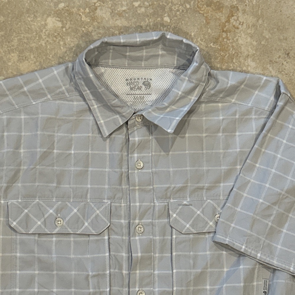 Mountain Hardware Canyon AC Shirt Mens M Grey Short Sleeve Button Hiking Outdoor